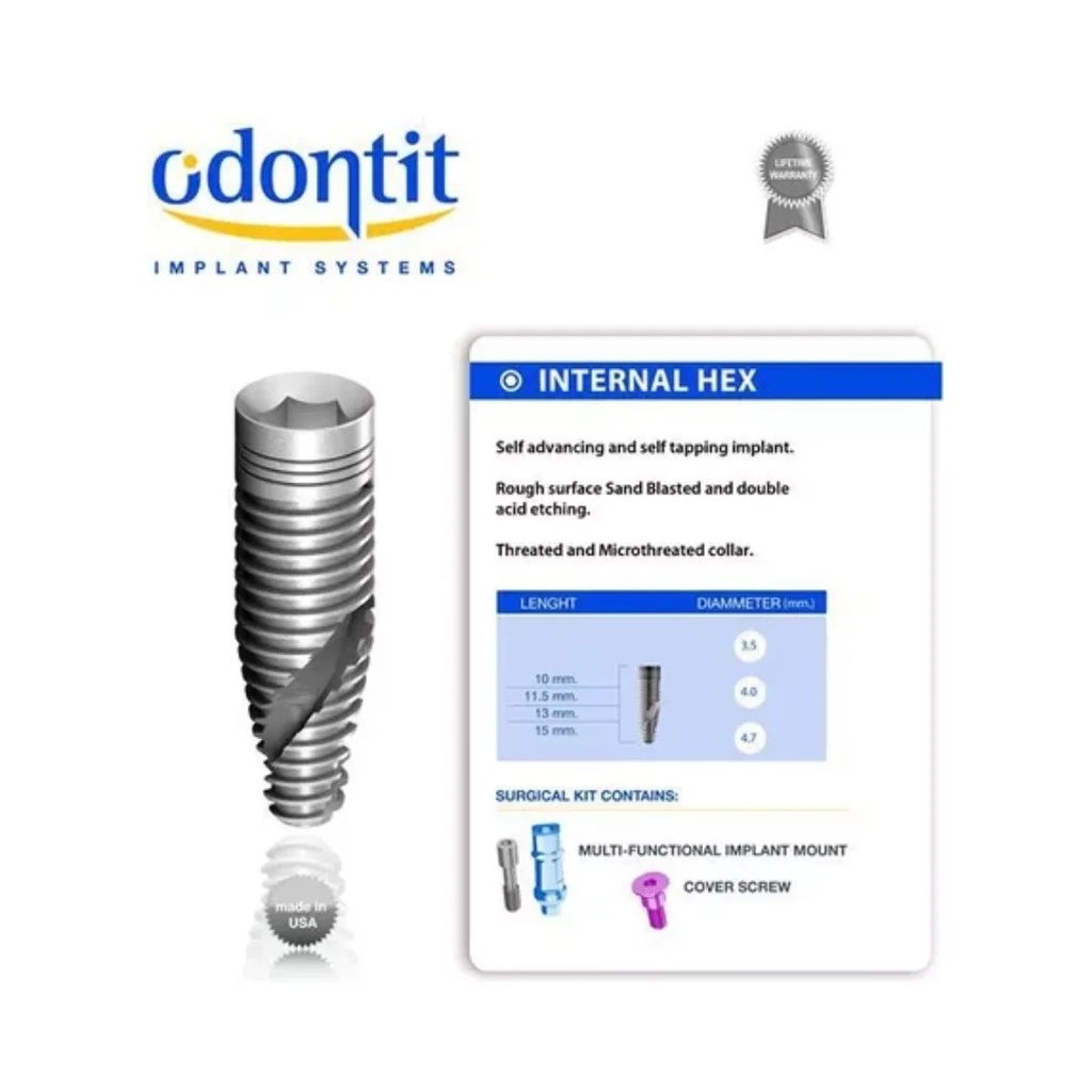 Implante Odontit Internal Hex+Porta Implante